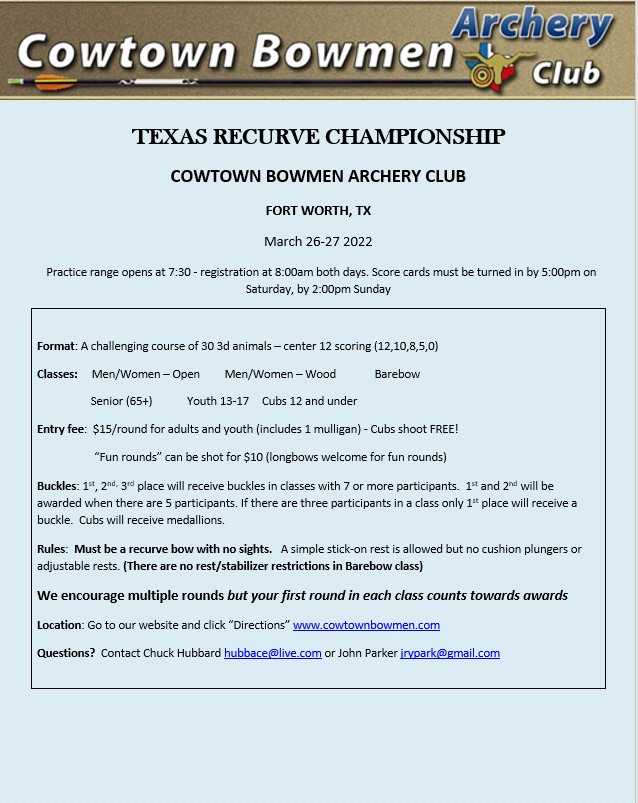 Name:  2022 Texas Recurve Championship Flyer jpg.jpg
Views: 498
Size:  142.9 KB